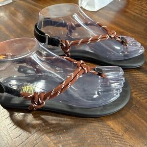 RIHERO Womens 5.5 Brown White Rope Strap Thong Sandals Flat